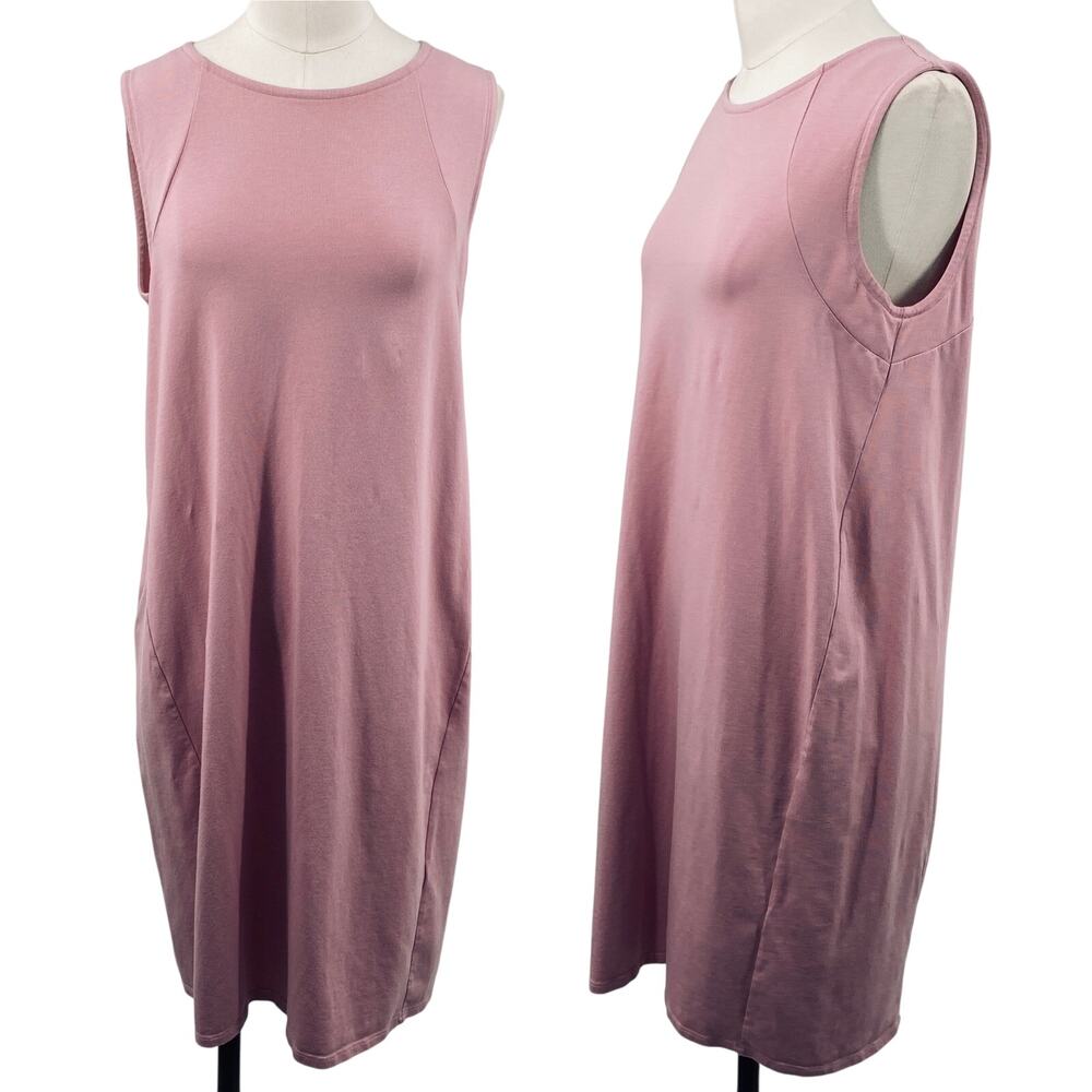 Eileen Fisher Organic Cotton Mini Shift Dress Jersey Knit Sleeveless Pink Small